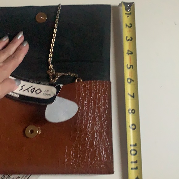 ODYSSEY CLUTCH BROWN CROC HANDBAG LEATHER CROCODILE CHAIN STRAP PATENT